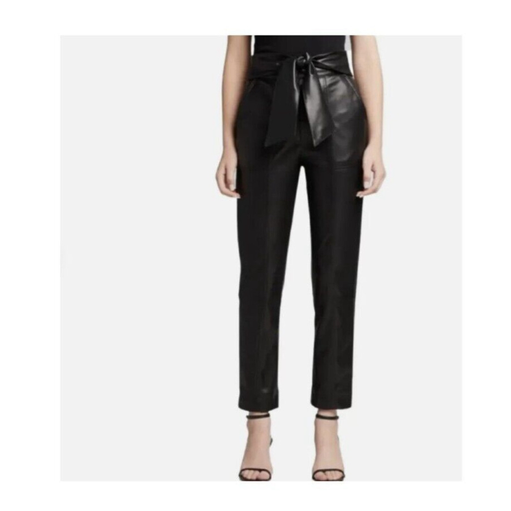 Nicole Miller Black Faux Leather, Stretch Tie-Waist Belted Trousers, Woman’s XL